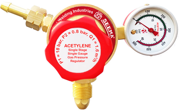 SEEMA Single Stage Single Gauge Acetylene Gas Pressure Regulator(Heavy Duty)